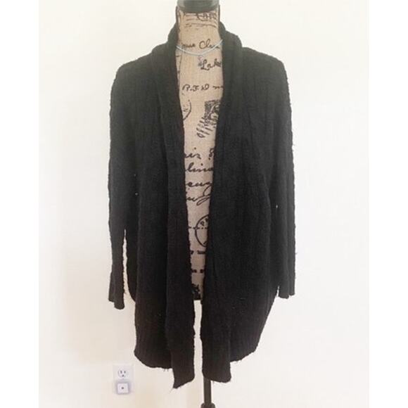Workshop Andrea Jovine Black Chunky Wide Ribbed Open Cardigan Sweater Sz Small - Picture 1 of 5